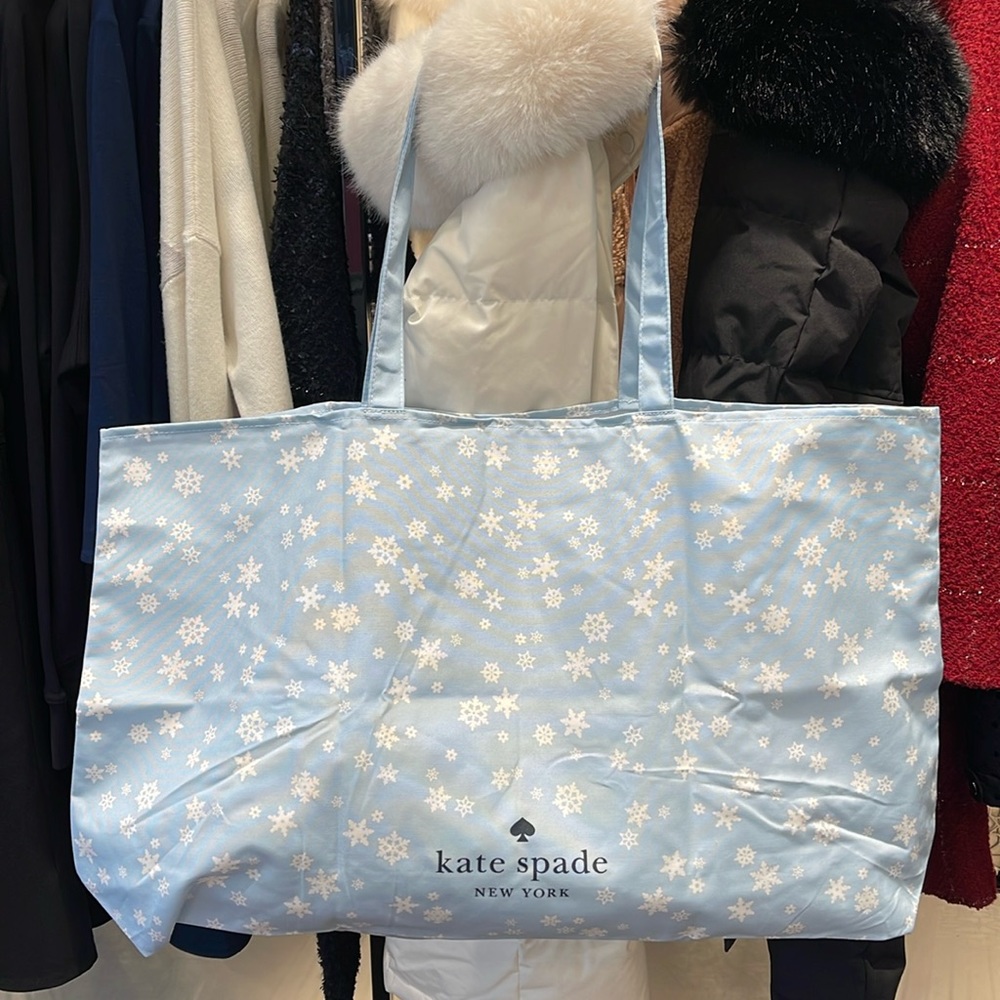 Kate Spade Snow Flakes Canvas Tote XL Reusable Shopping Beach Bag - Picture 1 of 16